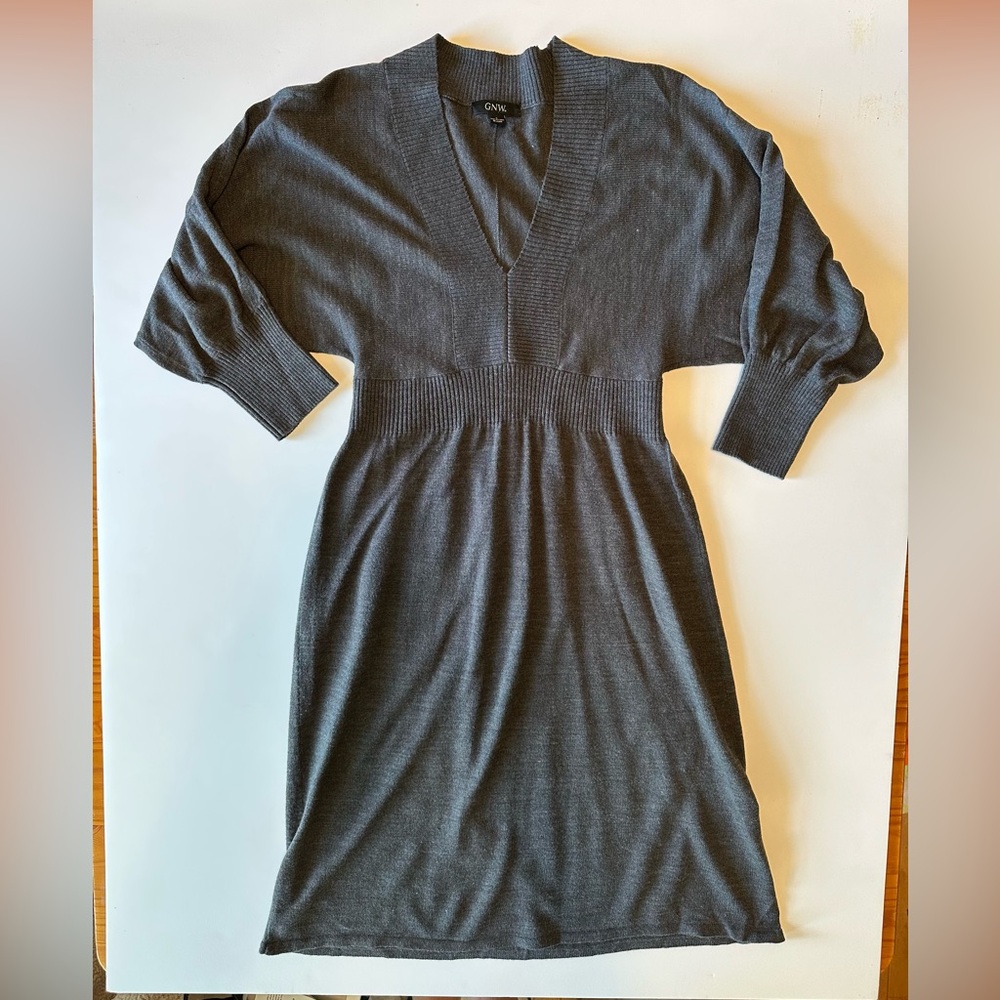 GNW Charcoal Gray V-Neck Sweater Dress